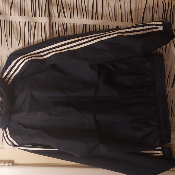 Adidas Essentials Navy 3 white Stripewindbreaker Men Large - Picture 5 of 9